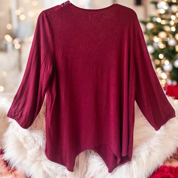 Knox Rose Blouse Top Bohemian Beaded V Neck Asymmetrical Hem size large - Picture 6 of 10